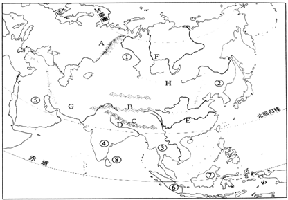 (3)写出亚洲分别与非洲与北美洲的分界线是   和   .图片