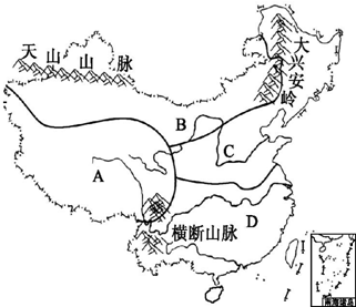 读"中国四大地理区域分布图",完成下列问题.