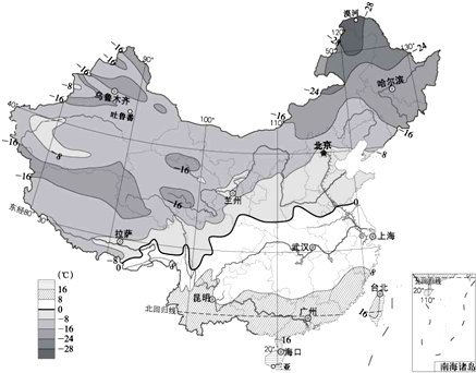 完成下列要求.(1)0℃等温线通过的地区大致为 .a.天山-海河一线 b.