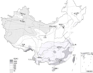 读我国年降水量分布图(如图),完成下列要求