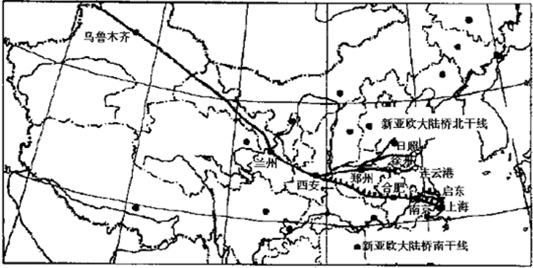 阅读材料和新亚欧大陆桥中国部分图.回答下列