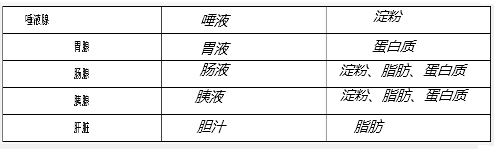 写出下列消化腺所含有的消化液以及所能消化的营养物质