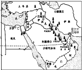 读中东地区图,回答