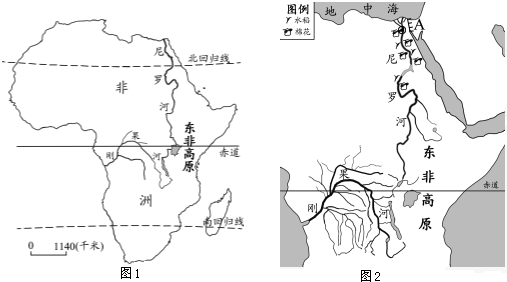 读下面两幅图.完成下列问题.(1)如图2运河A的名称是 ,非洲东北部的棉花.水稻等农作物的分布特点是 .(2)刚果河的年径流量较大.从气候类型上看.该河主要位于 气候区,受地势影响.尼罗河流向大致是 .(3)结合图2非洲纬度的分布情况.分析非洲气候普遍炎热.有“热带大陆 之称的成因是 . 题目和参考答案