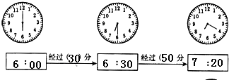 写出每个钟面上所指的时刻并算出经过时间