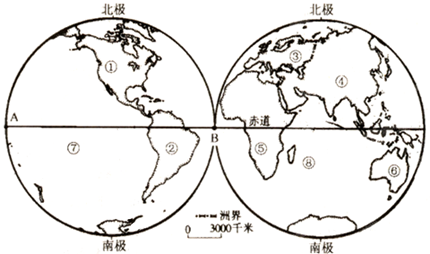 读世界海陆分布图,回答下列问题.