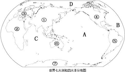 读"世界七大洲和四大洋分布图,回答下列问题