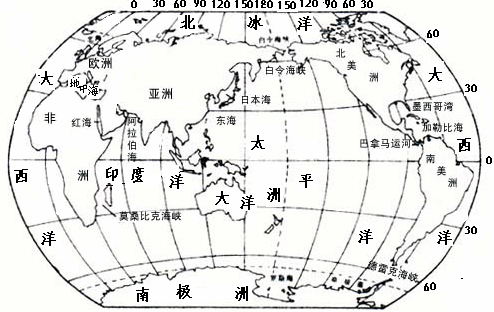 读“世界大洲大洋分布图 .完成下列要求. 世界大洲大洋分布图 (1)赤道穿过的大洲为 . . . (2)请用“ 符号标出非