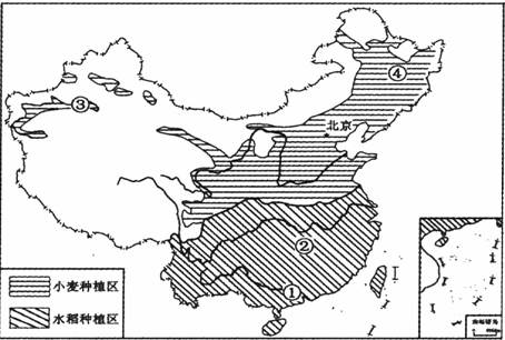 33.读"我国主要粮食作物分布示意图(图10,完成下列各题(10分)