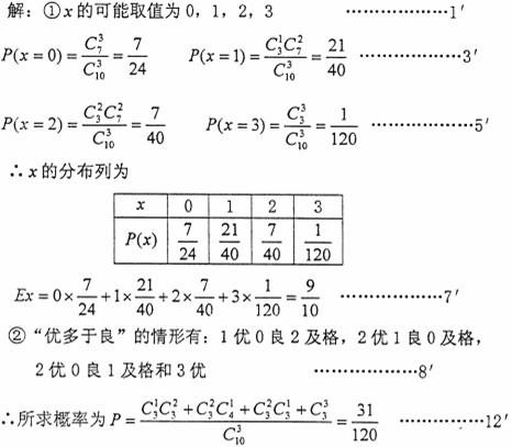 某高三学生的10科会考成绩中.有三科优 .四科
