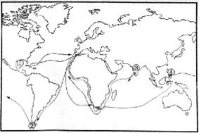 以下为15世纪末16世纪初的航海线路图,其中1497年至1498年葡萄牙航海