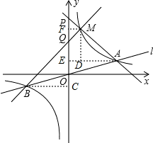 如图.已知双曲线与直线l相交于A.B两点.第一象