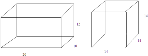 下面长方体和正方体的表面积和体积.单位:厘米.