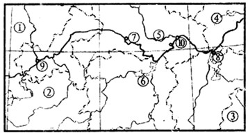 (3)填出下列数码代表的长江上,中,下游的分界点的名称.