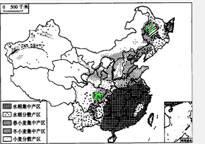 读中国小麦水稻分布图回答问题