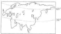 读亚欧大陆轮廓图,回答问题.