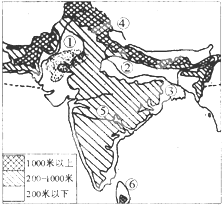 读南亚地形图回答问题. (1)图中序号所代表的地