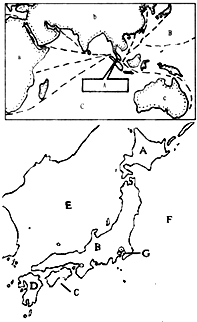 读东南亚图,写出下列地理事物的名称:若图中海峡a 是马六甲海峡,则