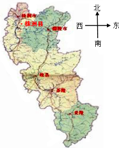 如图是株洲市的行政区域平面地图,下列关于方位的说法