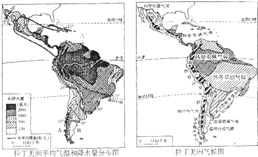 如图是拉丁美洲气温、降水和气候类型分布图,