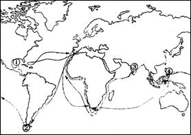 下图是新航路开辟示意图其中意大利航海家哥伦布进行航海探险所到达的