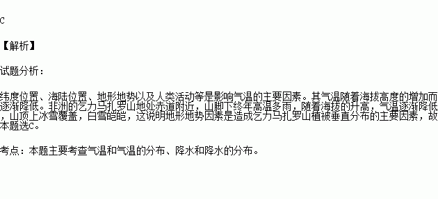 结合下图说出影响乞力马扎罗山植被垂直分布的