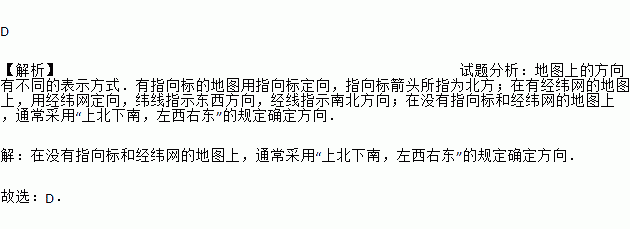 没有指向标和经纬网的地图.应采用的定向规则是a. "上北下南.