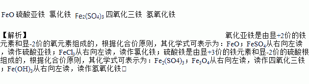 写出下列物质的化学式或名称:氧化亚铁 feso4 fecl3,硫酸铁 fe