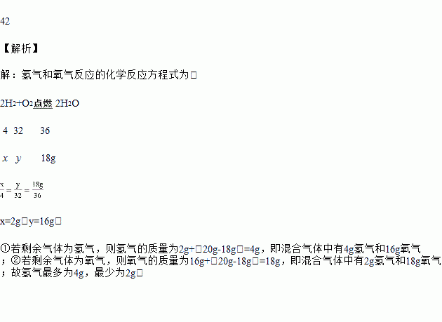 42解析解析氢气和氧气反应的化学反应方程式为2h2o22h2o43236xy18gx2