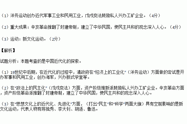 中国的近代化.是指19世纪中期以来.在各种因素