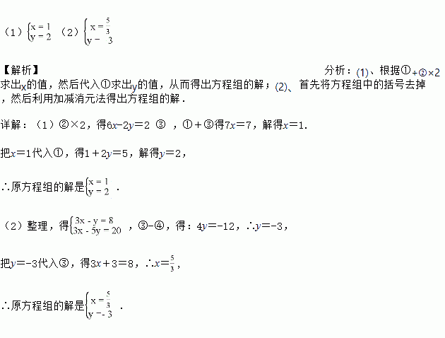 解方程组:(1), (2). 题目和参考答案——青夏教育精英