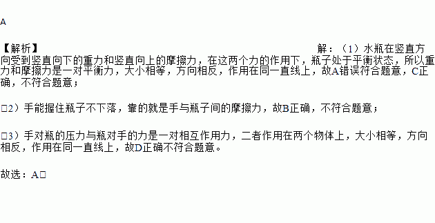 下列说法中错误的是( )a. 增大手对瓶的压力.瓶受到的摩擦力会增大b.