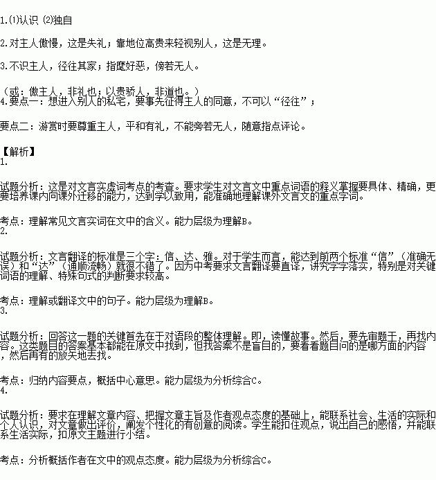 回答问题 王子敬①自会稽经吴.闻顾辟疆②有名园.先不识主人.