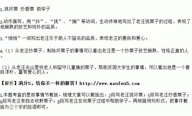 完成小题:老汪栗子①别的炒栗店开张约20天后.老汪的炒栗店才开张.