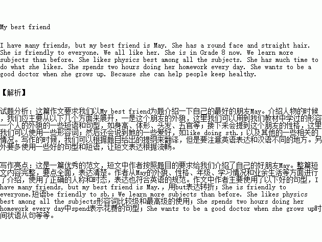 以mybestfriend写一篇介绍你好朋友的短文不少于70字要点如下