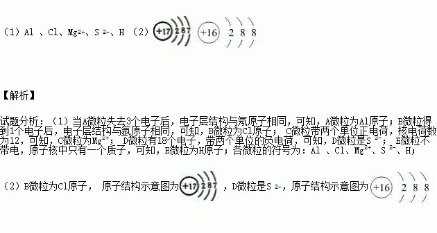 有abcde五种单核微粒①当a微粒失去3个电子后电子层结构与氖原子的