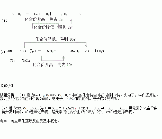 分析下列氧化还原反应中化合价变化的关系用双线桥法标出电子转移的