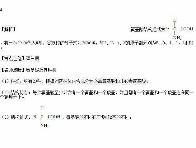 r基为—c3 h5 o2的一个谷氨酸分子中,含有c,h,o,n的原子数分别为)