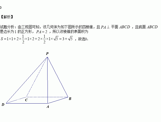 已知某棱锥的三视图如图所示,则该棱锥的表面积为( )