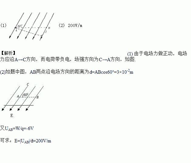 如图所示,匀强电场的电场线与水平方向成60°角,一个带10-5c的负电荷