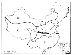 读我国四大地理区域图回答下列问题(9分,每空1分)