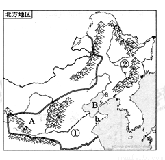 读"我国北方地区图",完成下列问题.(6分)