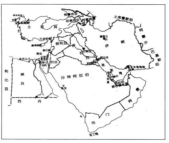 读中东地区略图,回答问题.(12分)