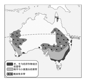 读澳大利亚图牧羊带分布图,完成问题.