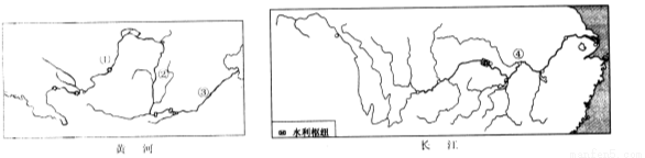 读下面我国两大河流示意图,回答下列问题:(6分)