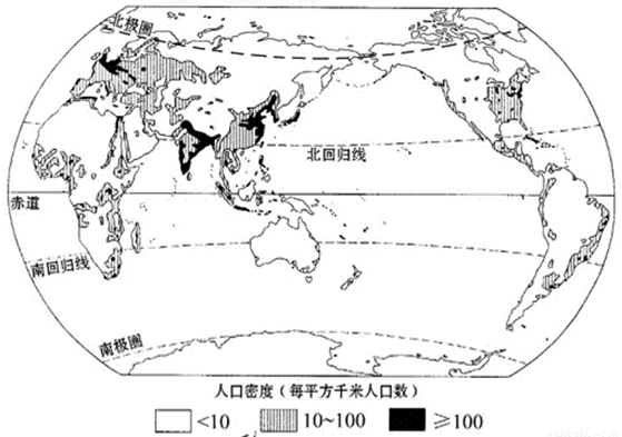 读世界人口分布图.回答问题.(1)在图中找出世界