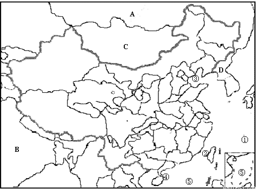 ⑵写出下列字母代表的中国邻国: a ,c ,d .