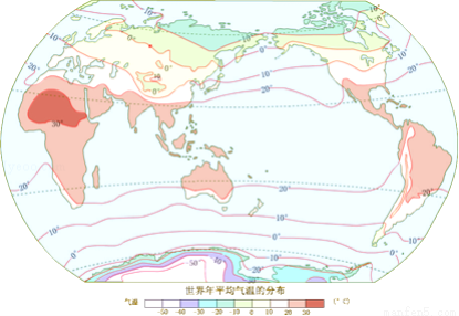读"世界年平均气温分布图",回答下列问题.