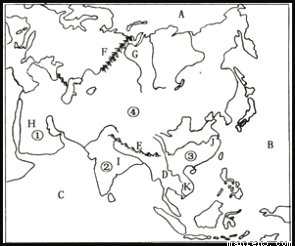 下列大洲轮廓图中.表示亚洲的是a b c d.
