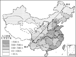 (1)读图可以看出,我国人口分布不均,我国人口地理分界线是:______一线